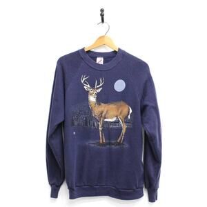 Vintage Whitetail Deer Stag Full Moon Wilderness Sweatshirt Large